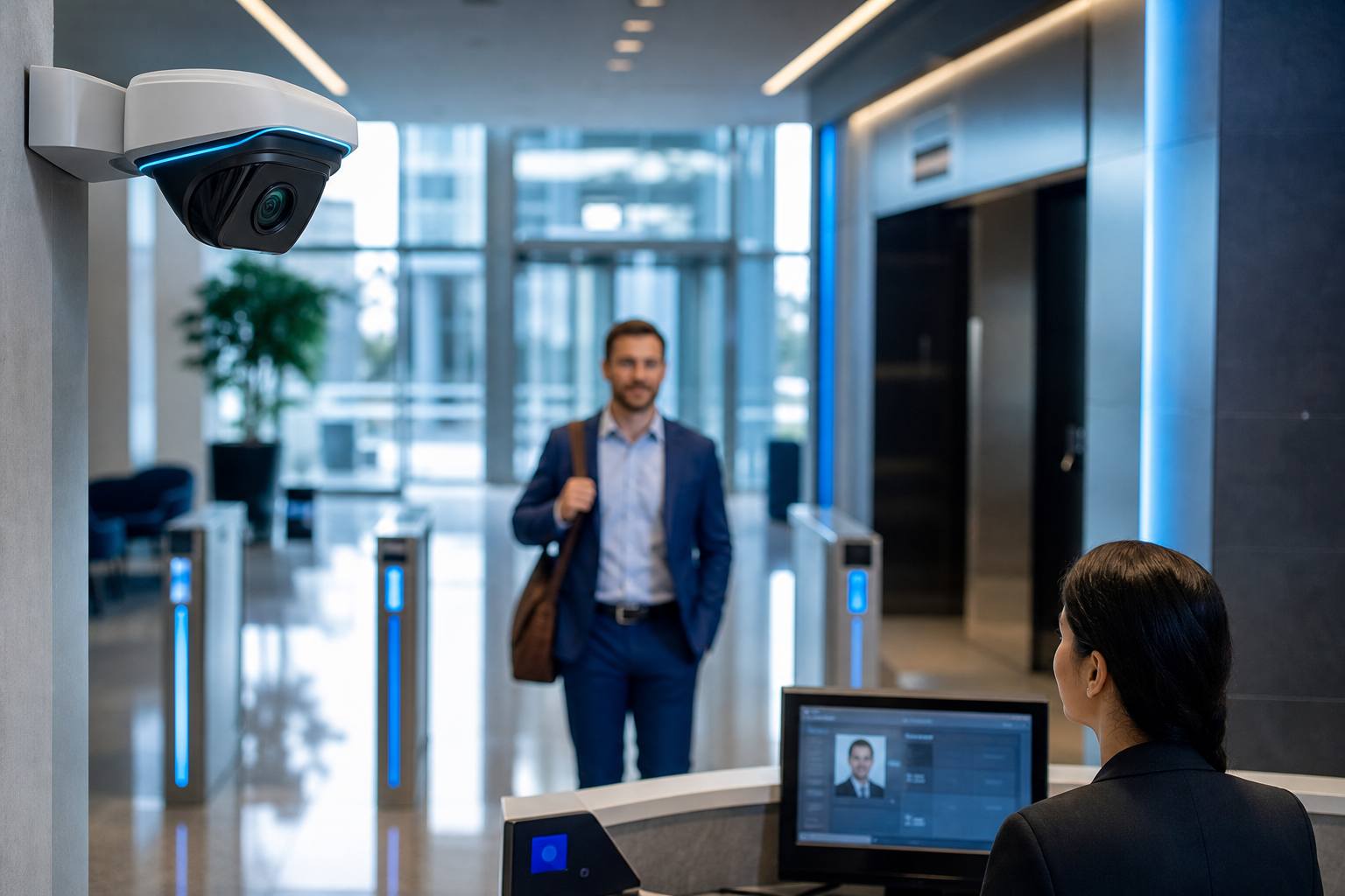 Face recognition visitor management feature at modern lobby