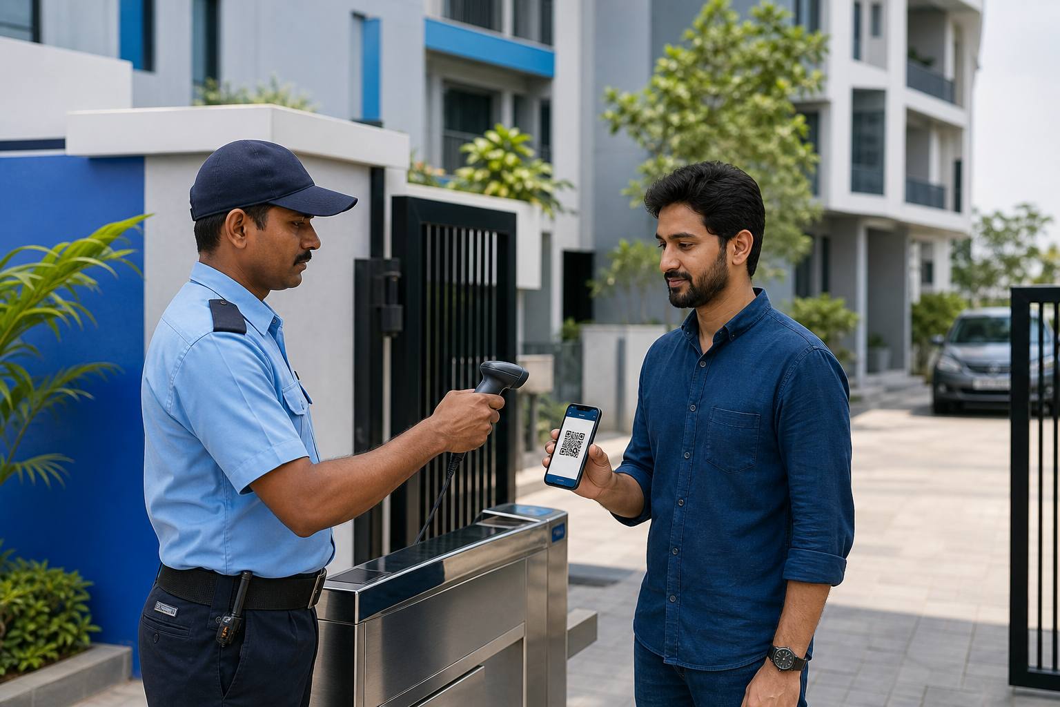 Visitor management system for housing societies — QR check-in at apartment gate