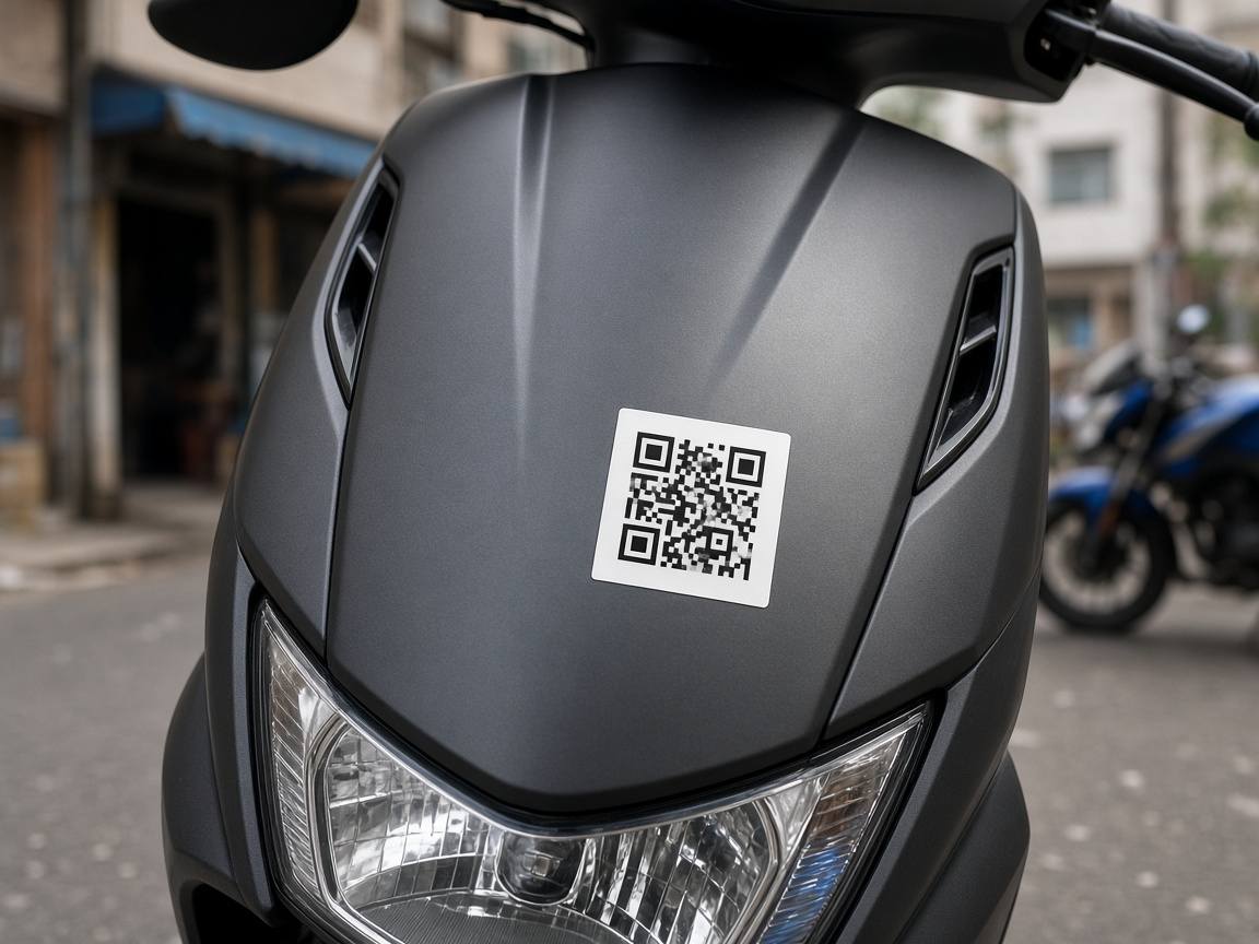 MyQR sticker on a vehicle windshield for wrong parking and emergency contact